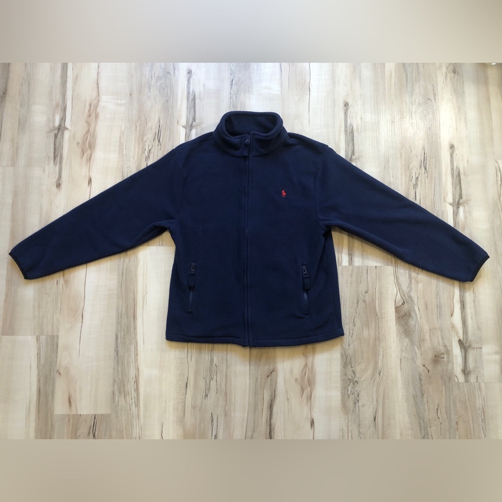 Vintage Polo Ralph Lauren Womens XS Navy Fleece Full Zip Jacket Red Pony Logo - Picture 3 of 16
